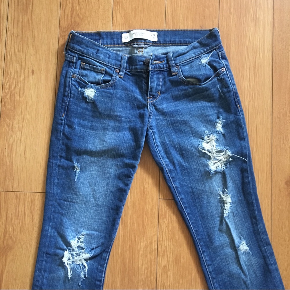 Abercrombie & Fitch Destroyed Low-Rise Denim